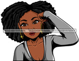 Cute Lola Hand On Temple Thinking Worried Tired Gesture Puffy Afro Twist Hairstyle SVG JPG PNG Vector Clipart Cricut Silhouette Cut Cutting