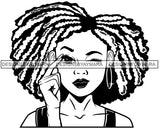 Cute Lola Winking Sign Language Communication Gesture Puffy Afro Twist Hairstyle B/W SVG JPG PNG Vector Clipart Cricut Silhouette Cut Cutting