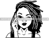 Cute Lola Winking Sign Language Communication Gesture Dreadlock Hairstyle B/W SVG JPG PNG Vector Clipart Cricut Silhouette Cut Cutting