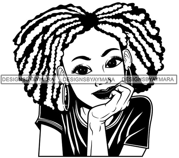 Cute Lola Smiling Portrait Lovely Positive Attitude Puffy Afro Twist Hairstyle B/W SVG JPG PNG Vector Clipart Cricut Silhouette Cut Cutting