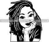 Cute Lola Smiling Portrait Lovely Positive Happy Attitude Dreadlock Hairstyle B/W SVG JPG PNG Vector Clipart Cricut Silhouette Cut Cutting