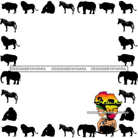 Safari Woman Animals Banner Frame Decoration Advertising Sign Design Element Blank Poster Logo Illustration SVG JPG PNG Vector Clipart Cricut Silhouette Cut Cutting