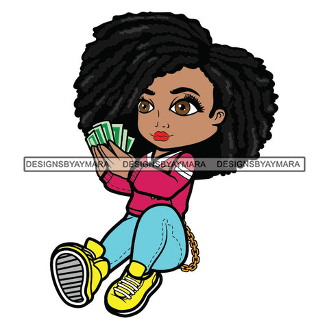 Hustler Afro Lili Counting Money Woman Gangster Hip Hop Fashion Urban Big Afro Hipster Girl Joggers Sneakers Swag Fashion SVG JPG PNG Vector Clipart Cricut Silhouette Cut Cutting