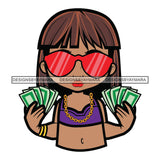 Gangster Lili Swag Showing Money Glasses High Lights Hairstyle Hip Hop Fashion Woman Urban Hipster Girl Joggers Sneakers Fashion SVG JPG PNG Vector Clipart Cricut Silhouette Cut Cutting