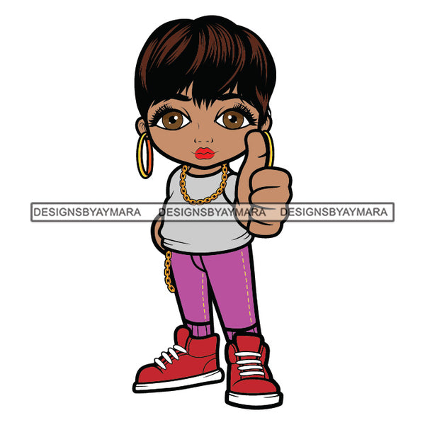 Cute Afro Lili Woman Short Hairstyle Gold Chain Urban Hipster Girl Joggers Sneakers Swag Fashion SVG JPG PNG Vector Clipart Cricut Silhouette Cut Cutting