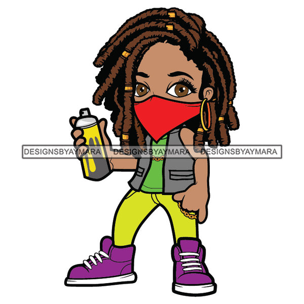 Afro Lili Spray Paint Can Graffiti Artist Face Mask Dreadlocks Hair Woman Gangster Urban Hipster Girl Joggers Sneakers Swag Fashion SVG JPG PNG Vector Clipart Cricut Silhouette Cut Cutting