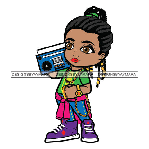 Old School Afro Lili Woman Street Girl Listening Boombox Radio Urban Hipster Girl Joggers Sneakers Swag Fashion SVG JPG PNG Vector Clipart Cricut Silhouette Cut Cutting