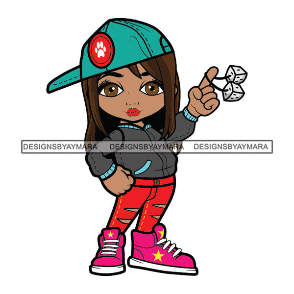 Cute Afro Lili Woman Gangster Baseball Cap Dice Keychain Hip Hop Fashion Urban Hipster Girl Joggers Sneakers Swag Fashion SVG JPG PNG Vector Clipart Cricut Silhouette Cut Cutting