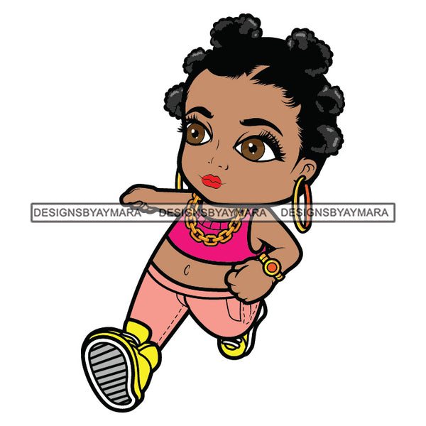 Cute Afro Lili Woman Gangster Jogging Gold Chain Bantu Knots Hairstyle Hip Hop Fashion Urban Hipster Girl Joggers Sneakers Swag Fashion SVG JPG PNG Vector Clipart Cricut Silhouette Cut Cutting