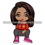 Cute Afro Lili Woman Gangster Squatting Urban Hipster Girl Joggers Sneakers Swag Fashion SVG JPG PNG Vector Clipart Cricut Silhouette Cut Cutting