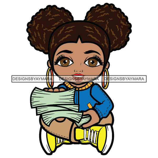 Cute Afro Lili Sitting Stuck Money Hustler Hustling Woman Gangster Girl Afro Puff Urban Hipster Girl Sneakers Swag Fashion SVG JPG PNG Vector Clipart Cricut Silhouette Cut Cutting