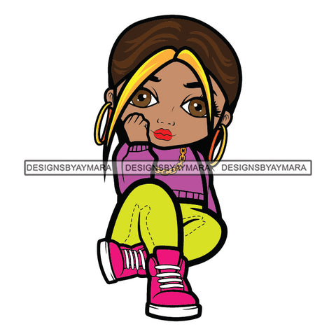 Cute Afro Lili Woman Gangster Urban Hipster Girl Joggers Sneakers Swag Dyed Hair Fashion SVG JPG PNG Vector Clipart Cricut Silhouette Cut Cutting