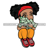 Cute Afro Lili Woman Gangster Stuck Pile Money Hustler Hustling Girl Hairband Urban Hipster Girl Joggers Sneakers Swag Fashion SVG JPG PNG Vector Clipart Cricut Silhouette Cut Cutting
