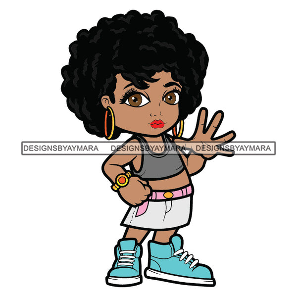 Cute Afro Lili Woman Gangster Urban Hipster Girl Short High Five Hands Cool Sneakers Swag Fashion SVG JPG PNG Vector Clipart Cricut Silhouette Cut Cutting