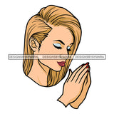 Caucasian Woman Praying Blonde Hair Prayers Pray SVG JPG PNG Vector Clipart Cricut Silhouette Cut Cutting