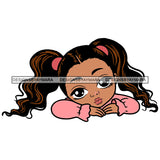 Cute Little Girl Ponytails Big Eyes Pink Shirt Melanin Nubian Black Girl Magic SVG JPG PNG Vector Clipart Cricut Silhouette Cut Cutting