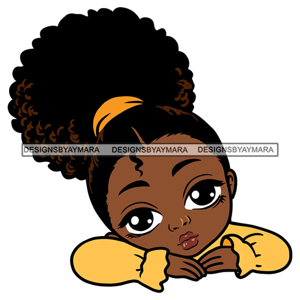 Cute Little Girl Afro Puff Kinky Hair Big Eyes Melanin Nubian Black Girl Magic SVG JPG PNG Vector Clipart Cricut Silhouette Cut Cutting