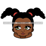 Cute Little Girl Afro Puff Ponytails Hand In Face Big Eyes Melanin Nubian Black Girl Magic SVG JPG PNG Vector Clipart Cricut Silhouette Cut Cutting