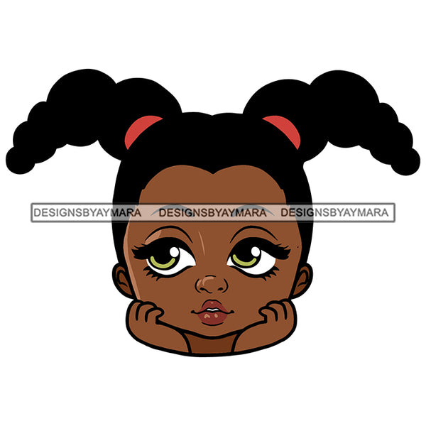 Cute Little Girl Afro Puff Ponytails Hand In Face Big Eyes Melanin Nubian Black Girl Magic SVG JPG PNG Vector Clipart Cricut Silhouette Cut Cutting