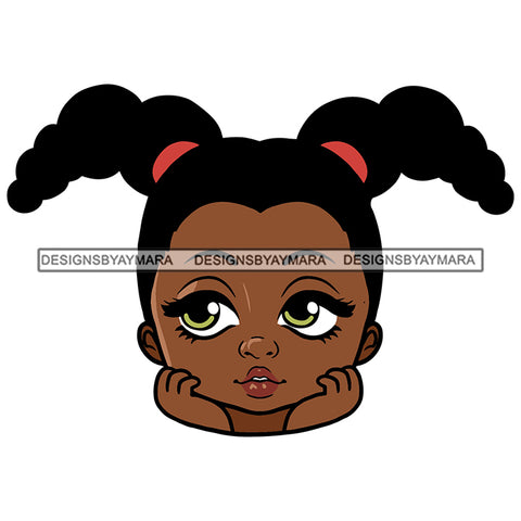 Cute Little Girl Afro Puff Ponytails Hand In Face Big Eyes Melanin Nubian Black Girl Magic SVG JPG PNG Vector Clipart Cricut Silhouette Cut Cutting