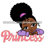Princess Black Cute Little Girl Crown Big Eyes Afro Puff Melanin Nubian Black Girl Magic SVG JPG PNG Vector Clipart Cricut Silhouette Cut Cutting