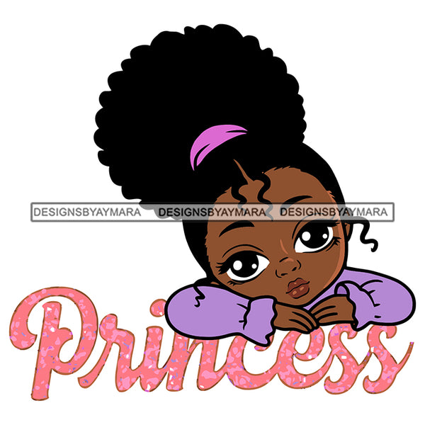 Princess Black Cute Little Girl Crown Big Eyes Afro Puff Melanin Nubian Black Girl Magic SVG JPG PNG Vector Clipart Cricut Silhouette Cut Cutting
