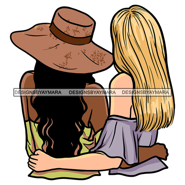 Best Friends Together Sisters Love Family Amigas Melanin Blonde Caucasian Nubian Black Girl Magic SVG JPG PNG Vector Clipart Cricut Silhouette Cut Cutting