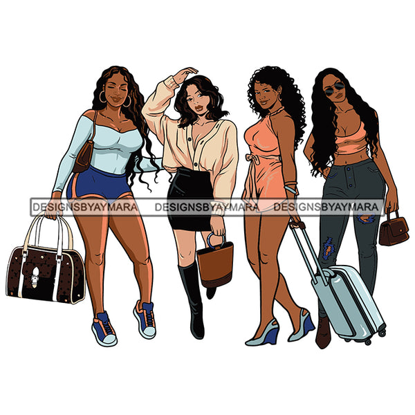 Best Friends Amigas Getaway Travel Buddies Trip Vacation Traveling Melanin Nubian Black Girl Magic SVG JPG PNG Vector Clipart Cricut Silhouette Cut Cutting