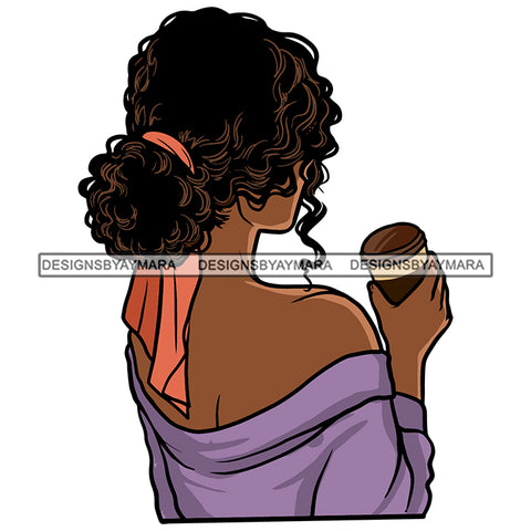 Woman Drinking Coffee Curly Hair Melanin Nubian Black Girl Magic SVG JPG PNG Vector Clipart Cricut Silhouette Cut Cutting