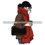 Caucasian Woman Drinking Coffee Winter Outfit Cold Weather SVG JPG PNG Vector Clipart Cricut Silhouette Cut Cutting
