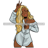 Melanin Sexy Woman Coffee Mug Blonde Hair Big Shirt Nubian Black Girl Magic SVG JPG PNG Vector Clipart Cricut Silhouette Cut Cutting