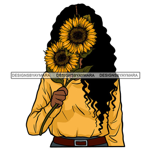 Sunflower Woman Melanin Nubian Black Girl Magic SVG JPG PNG Vector Clipart Cricut Silhouette Cut Cutting
