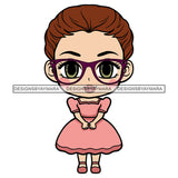 Cute Little Girl Kid Big Glasses Pink Dress Caucasian SVG JPG PNG Vector Clipart Cricut Silhouette Cut Cutting