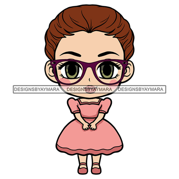 Cute Little Girl Kid Big Glasses Pink Dress Caucasian SVG JPG PNG Vector Clipart Cricut Silhouette Cut Cutting