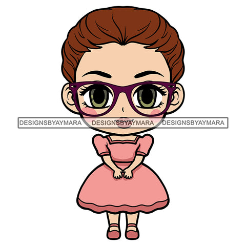 Cute Little Girl Kid Big Glasses Pink Dress Caucasian SVG JPG PNG Vector Clipart Cricut Silhouette Cut Cutting