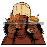 Fall Winter Hat Leaf Woman Coffee Mug Sweater Melanin Nubian Black Girl Magic SVG JPG PNG Vector Clipart Cricut Silhouette Cut Cutting