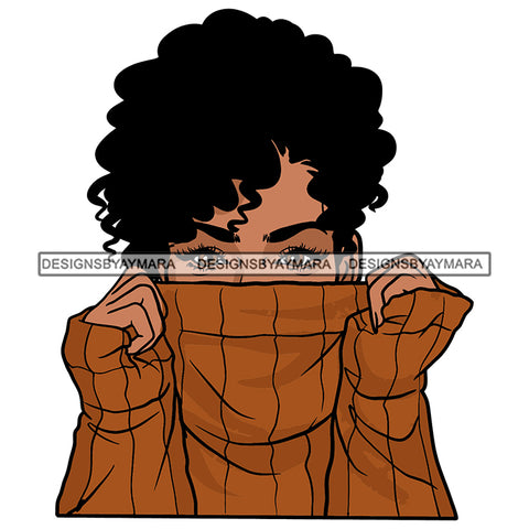 Woman Wearing Sweater Winter Outfit Cold Weather Melanin Nubian Black Girl Magic SVG JPG PNG Vector Clipart Cricut Silhouette Cut Cutting