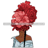 Woman Red Flower Head Long Braids Melanin Nubian Black Girl Magic SVG JPG PNG Vector Clipart Cricut Silhouette Cut Cutting