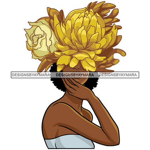 Woman Yellow Flower Head Melanin Nubian Black Girl Magic SVG JPG PNG Vector Clipart Cricut Silhouette Cut Cutting