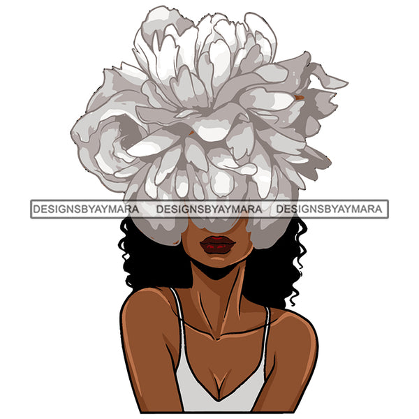 Woman White Flower Head Melanin Nubian Black Girl Magic SVG JPG PNG Vector Clipart Cricut Silhouette Cut Cutting