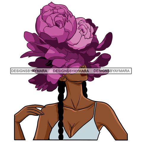 Woman Pink Flower Head Long Braids Melanin Nubian Black Girl Magic SVG JPG PNG Vector Clipart Cricut Silhouette Cut Cutting