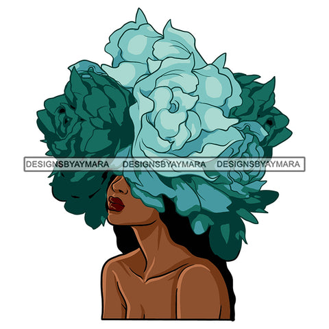 Woman Green Flower Head Melanin Nubian Black Girl Magic SVG JPG PNG Vector Clipart Cricut Silhouette Cut Cutting