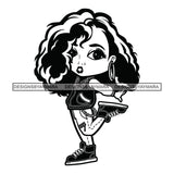 Cute Afro Girl Dancing Hip Hop Dancer Joggers Jacket Long Wavy Hairstyle B/W SVG JPG PNG Vector Clipart Cricut Silhouette Cut Cutting