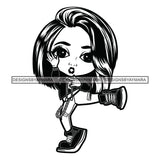 Cute Afro Girl Dancing Hip Hop Joggers Sweater Shoulder Length Straight Hairstyle B/W SVG JPG PNG Vector Clipart Cricut Silhouette Cut Cutting