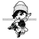 Cute Afro Girl Dancing Hip Hop Performer Beanie Joggers Sweater Fashion Style B/W SVG JPG PNG Vector Clipart Cricut Silhouette Cut Cutting