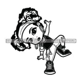 Cute Afro Girl Dancing Hip Hop Performer Joggers Sneakers Puffy Pigtails Hairstyle B/W SVG JPG PNG Vector Clipart Cricut Silhouette Cut Cutting