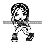 Cute Afro Girl Dancing Hip Hop Urban Dance Joggers Sneakers Dyed Bangs Hairstyle B/W SVG JPG PNG Vector Clipart Cricut Silhouette Cut Cutting