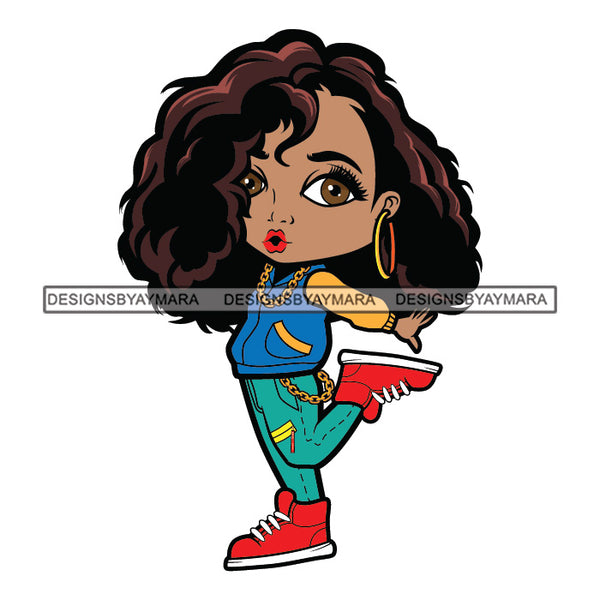 Cute Afro Girl Dancing Hip Hop Dancer Joggers Jacket Long Wavy Hairstyle SVG JPG PNG Vector Clipart Cricut Silhouette Cut Cutting