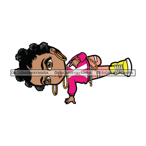 Cute Afro Girl Dancing Hip Hop Break Dance Sideway Hand Stand Bantu Knots Hairstyle SVG JPG PNG Vector Clipart Cricut Silhouette Cut Cutting