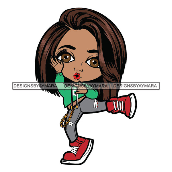 Cute Afro Girl Dancing Hip Hop Joggers Sweater Shoulder Length Straight Hairstyle SVG JPG PNG Vector Clipart Cricut Silhouette Cut Cutting